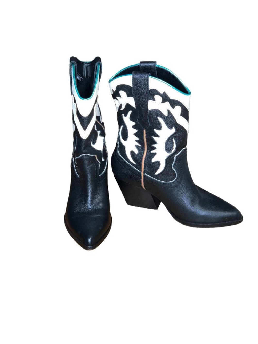Dolce Vita Landen Cowboy Boots Black White Ankle Womens 6 Western Chunky Heel